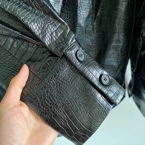 Black Zara Faux Leather Crocodile-Effect Oversized Shirt Jacket  Size Small - Picture 5 of 10